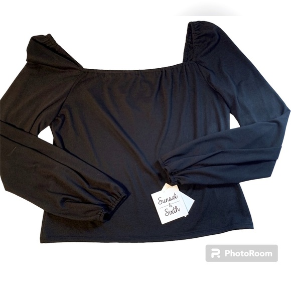NWT size XXL Sunset & Sixth Black off the shoulder top - Picture 1 of 8